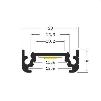 Aluminium Profiel Glans voor Ledstrip 230V 10 cm - Opbouw 20 x 8 mm - Surface 10
