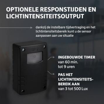 Schemerschakelaar met timerfunctie - 3-500 Lux - Zwart - 10A - IP44
